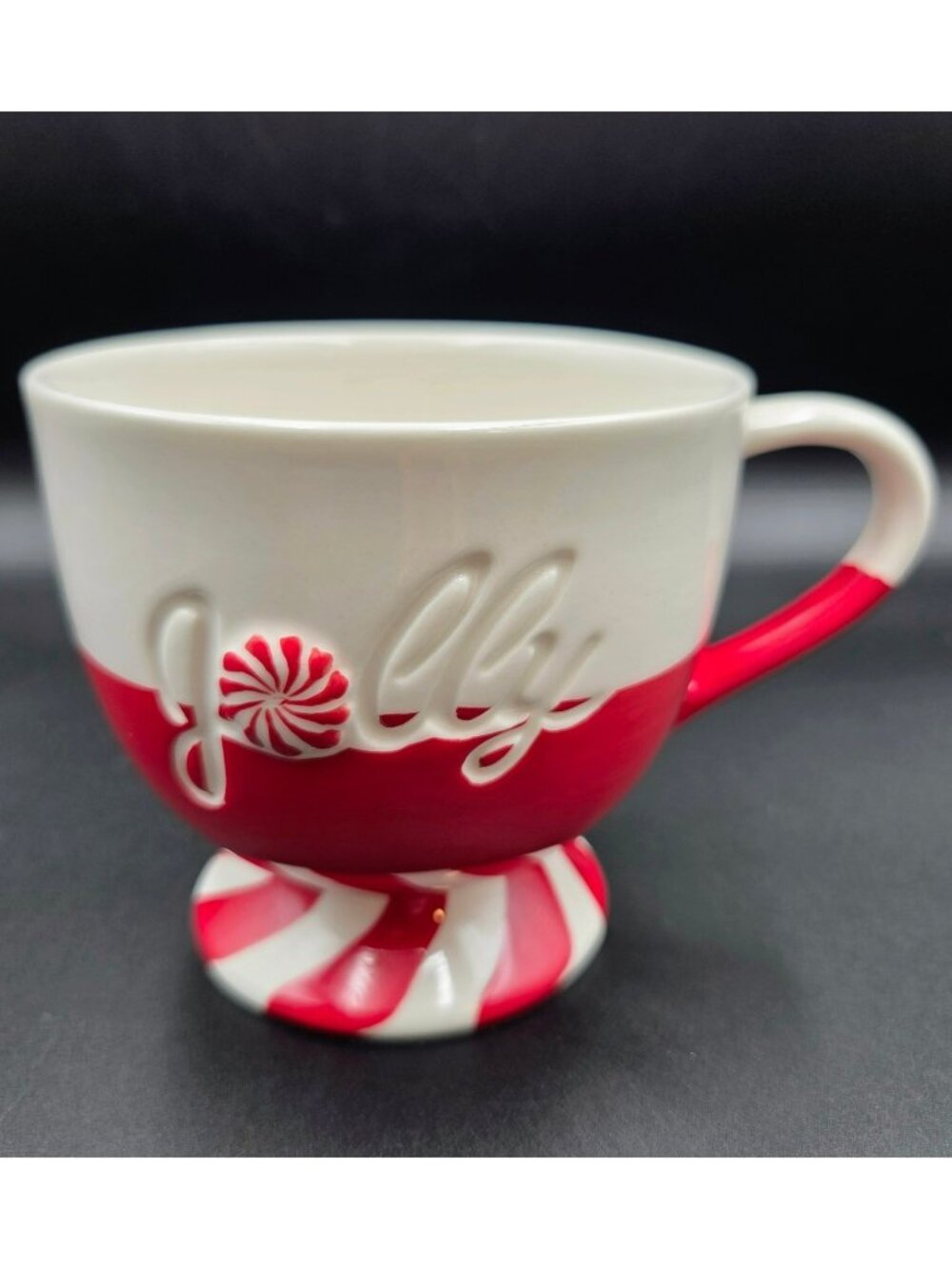 Starbucks Holiday 2007 Red White Peppermint Swirl Jolly Ceramic Mug 12oz Read